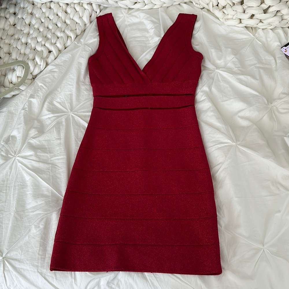 Bebe Red sparkle bodycon dress
